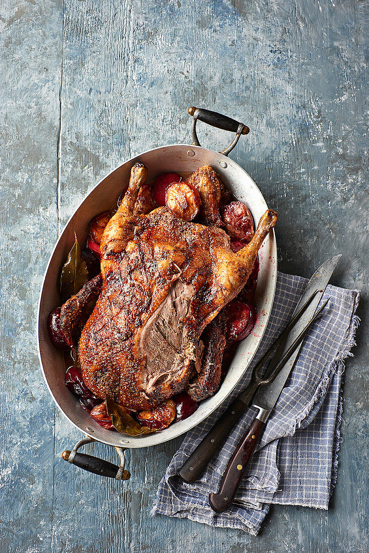 Glazed duck with spiced Plums