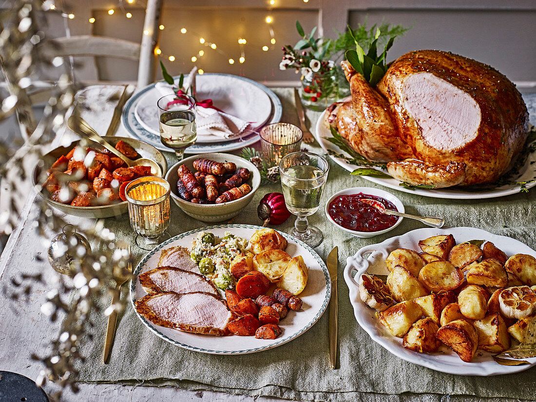 Plated turkey Christmas dinner