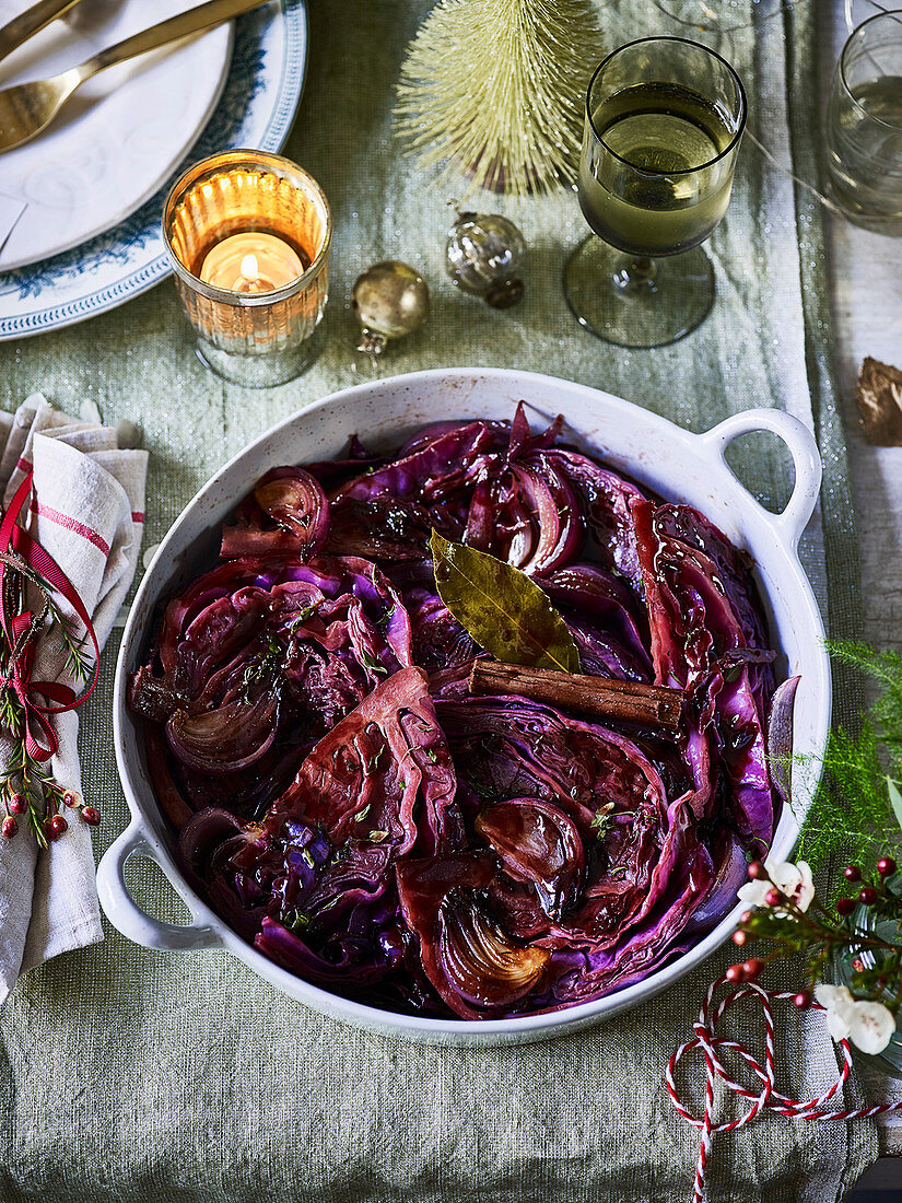 Cider-braised cabbage wedges