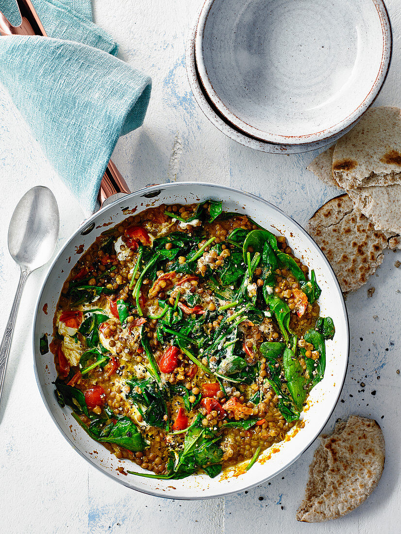 Creamy curried lentils with spinach