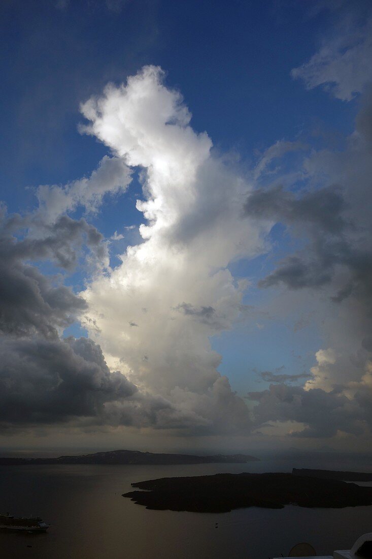 Sky after thunderstorm over Santorini, Greece