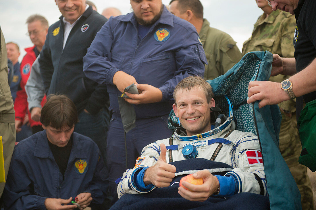 Danish astronaut Andreas Mogensen after Soyuz landing