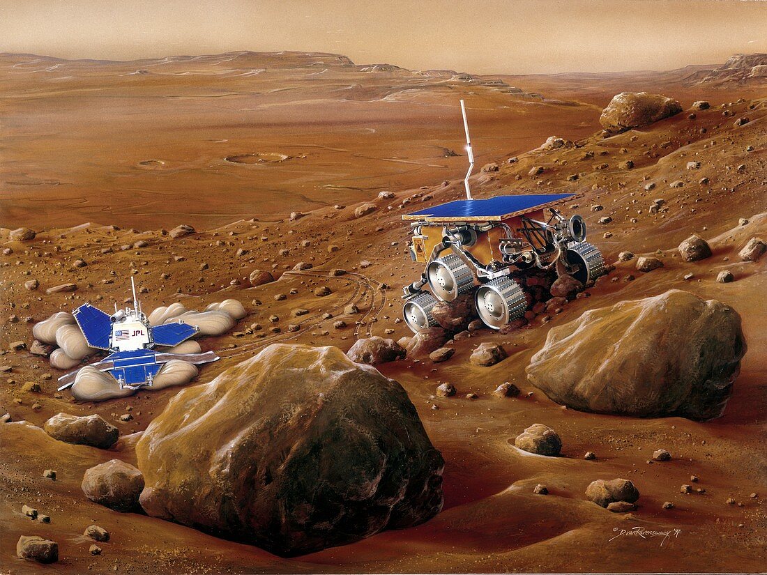 Mars Sojourner rover on Mars surface, illustration