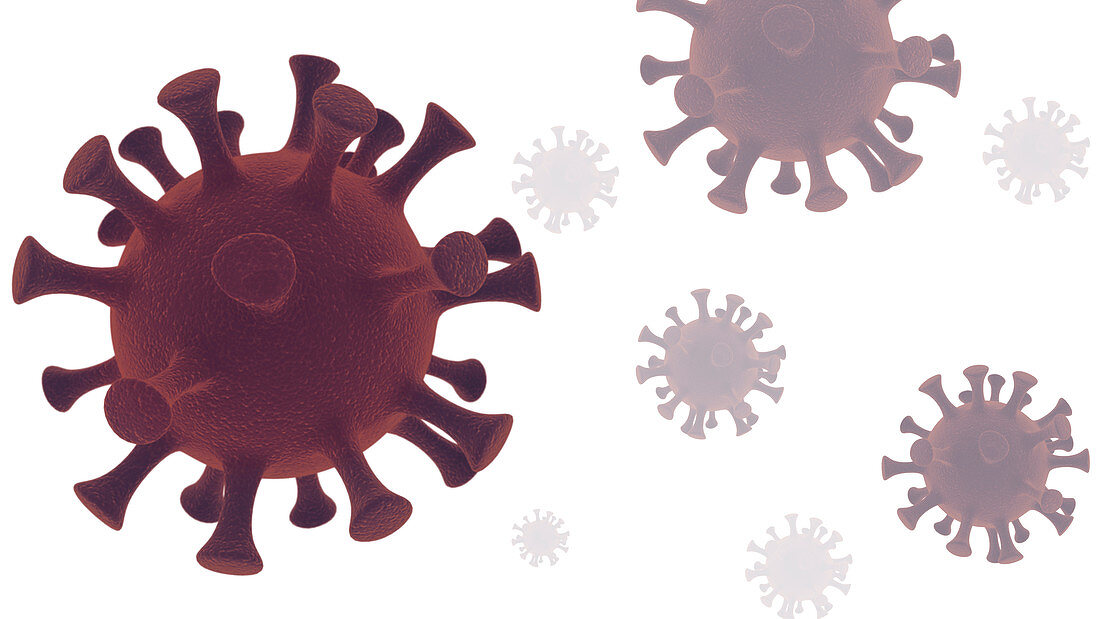 Covid-19 coronavirus particles, illustration