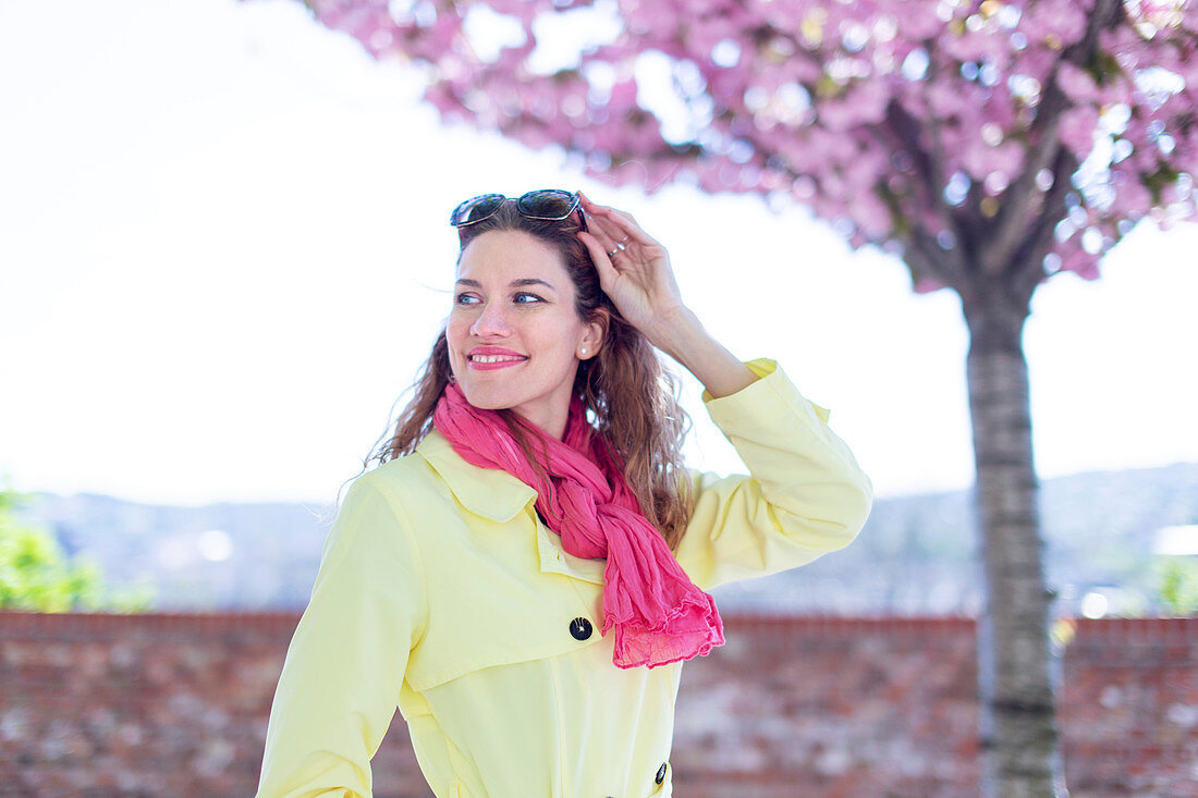 Young woman walking in park