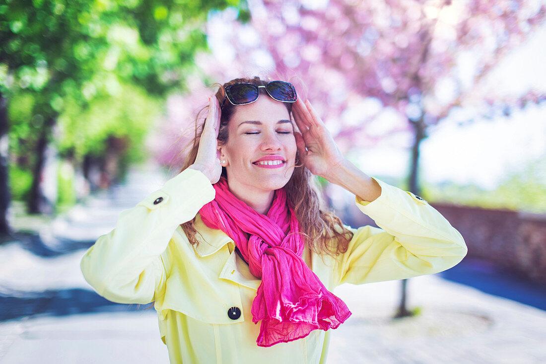 Young woman walking in park