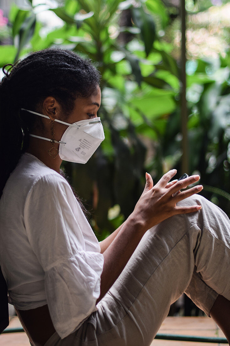 Woman wearing face mask