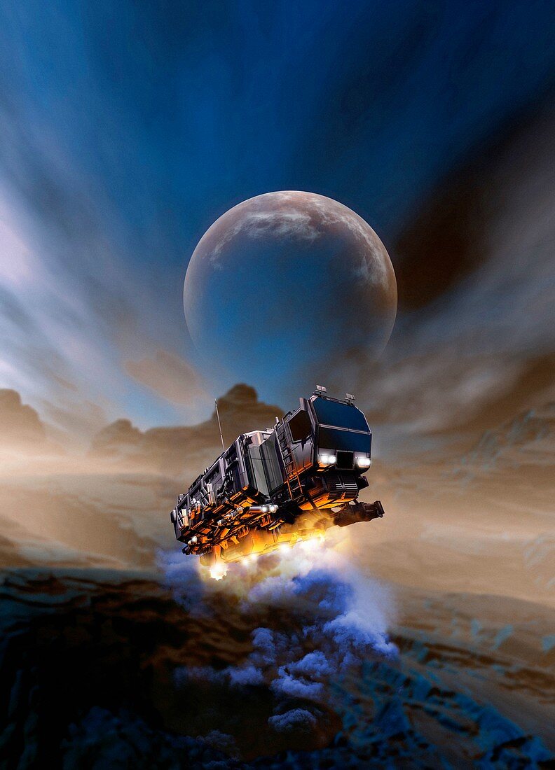 Spacecraft landing on planet, illustration