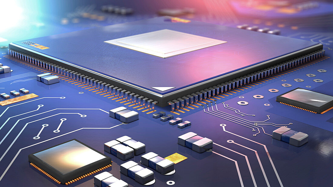 Semiconductor processor on circuit board, illustration