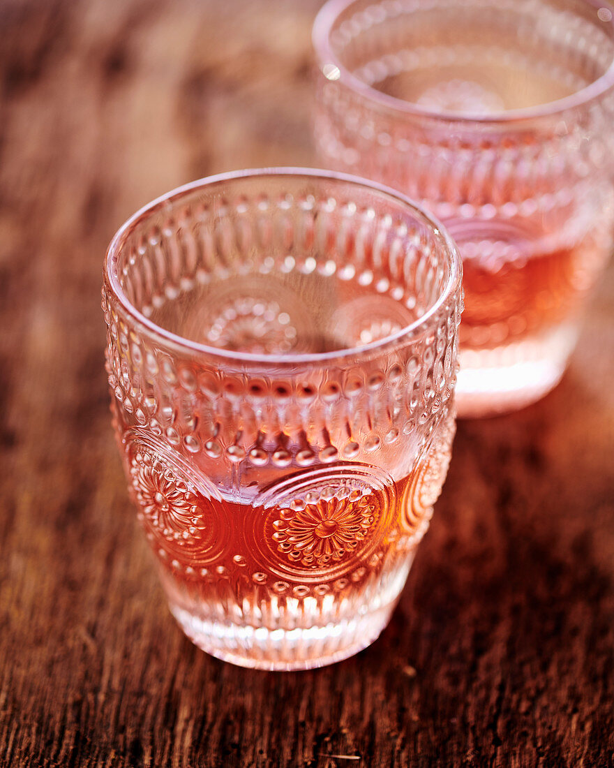 Rosé wine in crystal glasses