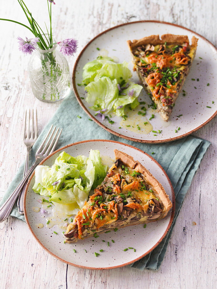 Mushroom and bacon quiche with buckwheat