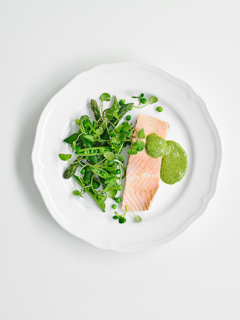 Poached trout with watercress salad