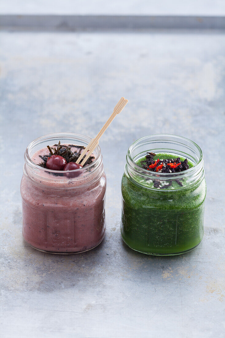 Sweet cherry smoothie with nori, smooth seas on fire with chlorella