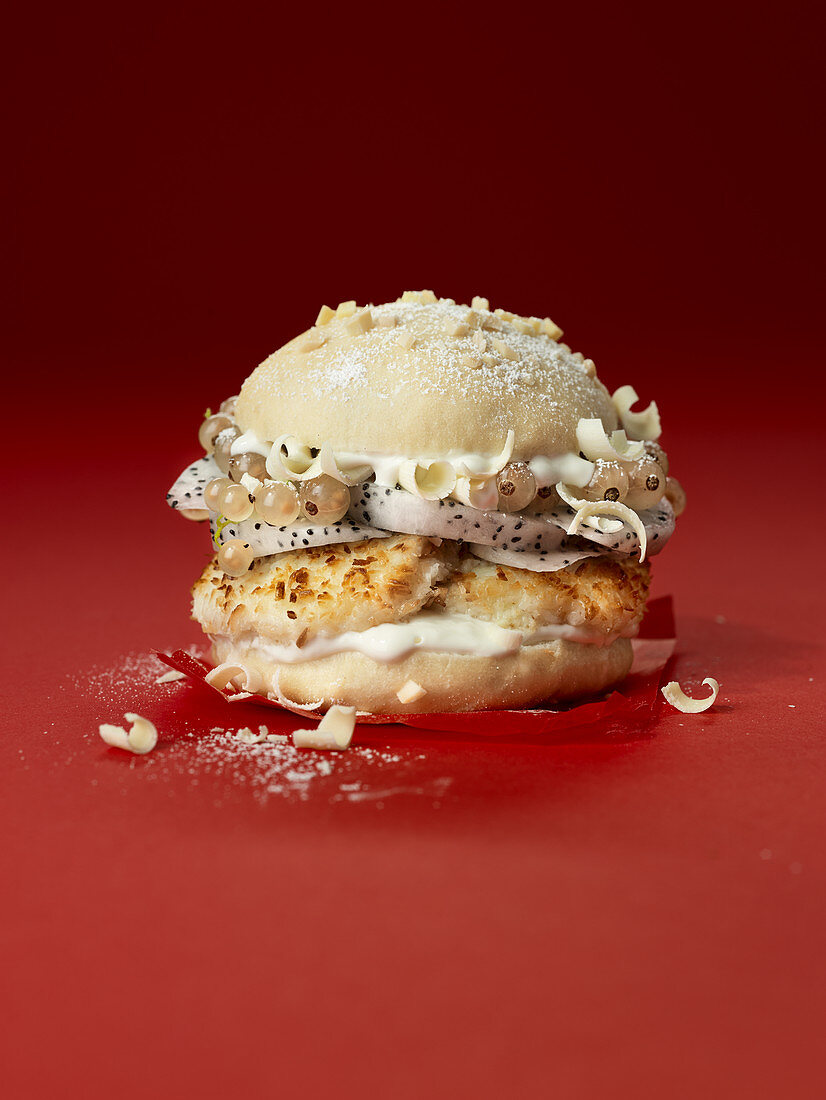 A sweet burger with roasted mozzarella and dragon fruit