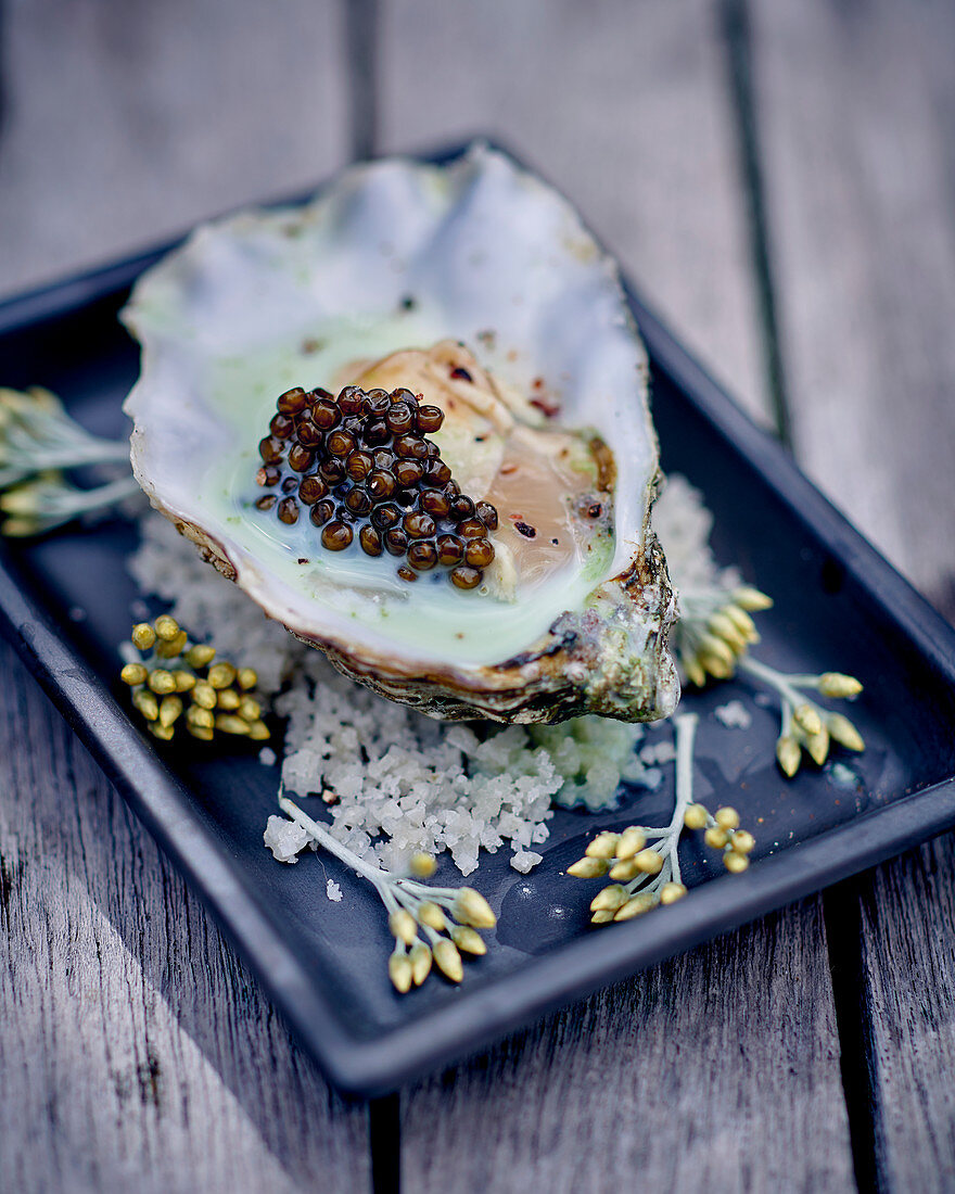 Oyster with caviar