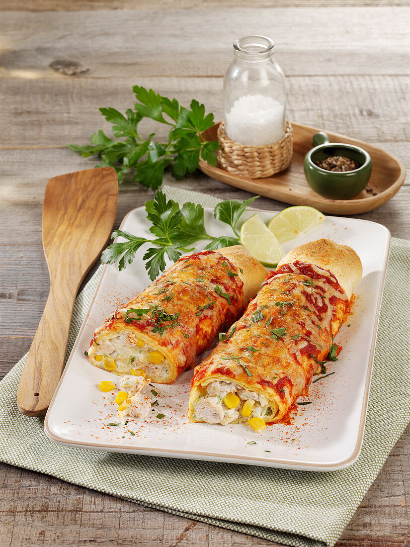 Puten-Enchiladas mit Ricotta und Mais