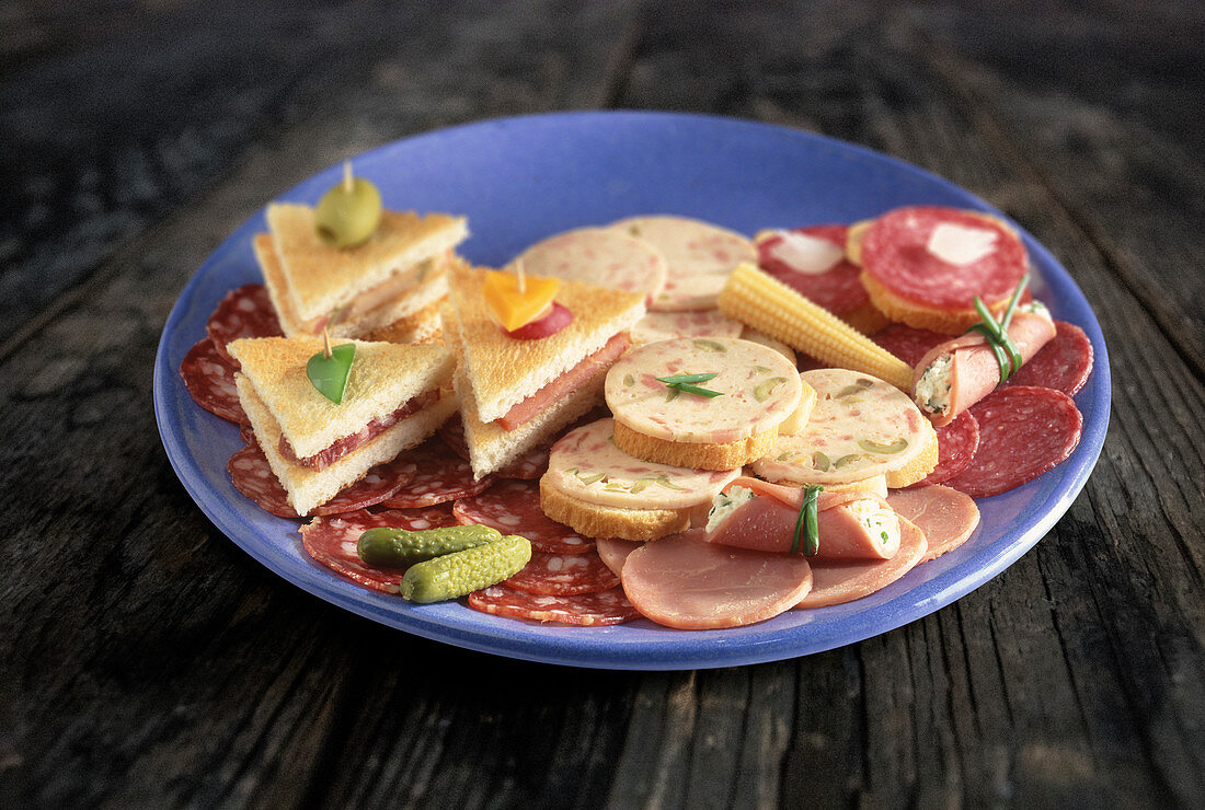 Cold cuts platter with sandwiches
