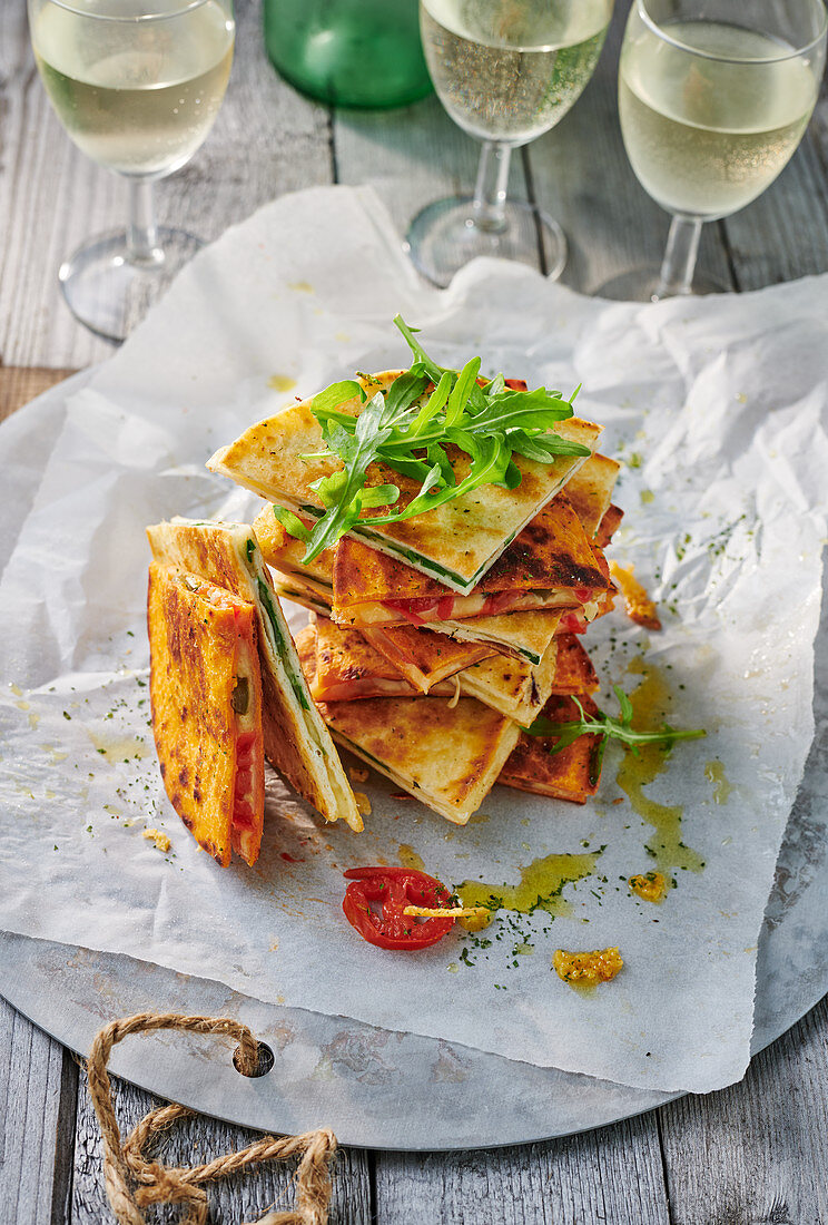 Tomato and rocket quesadillas