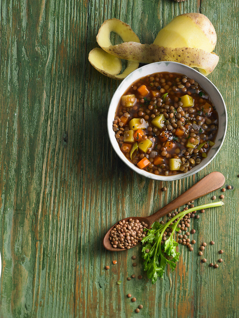 Lentil stew with potatoes and carrots