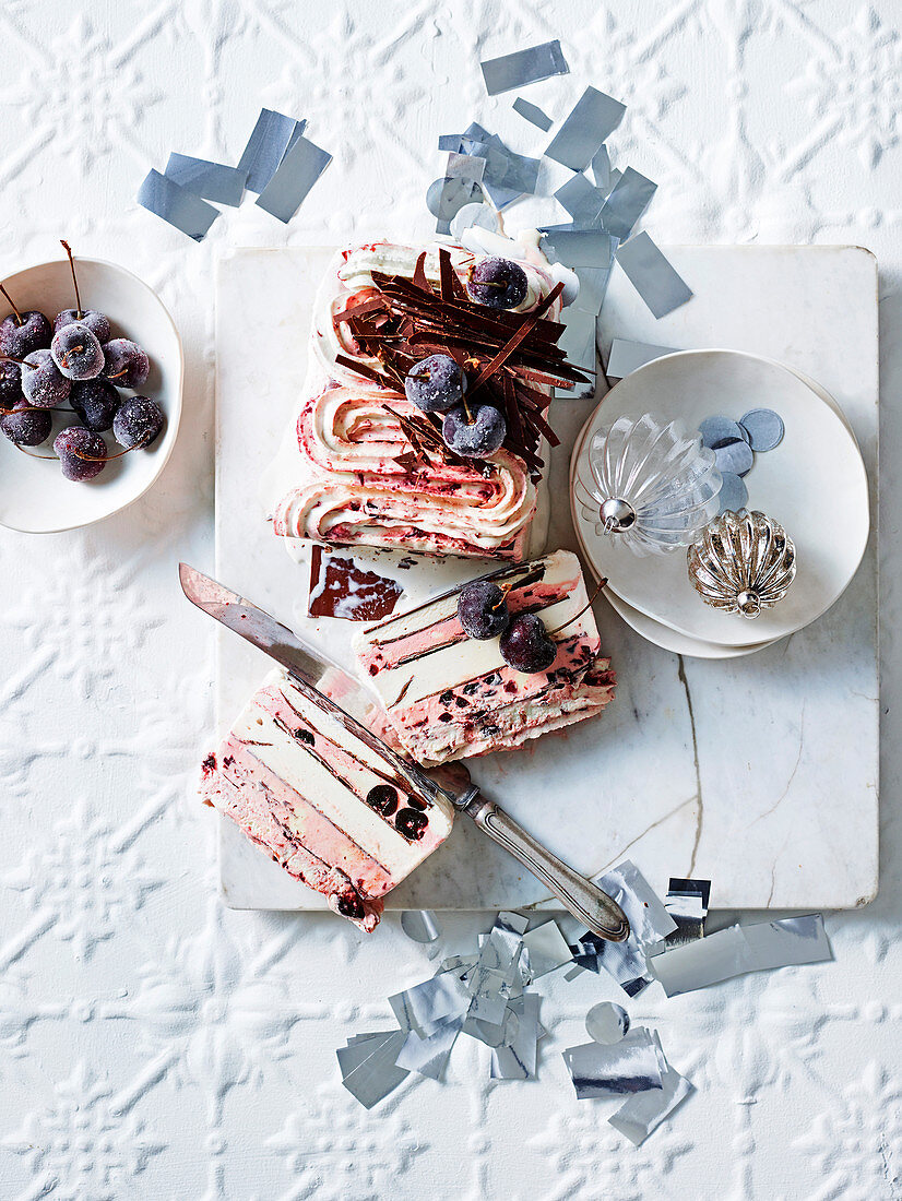 Cherry and vanilla ice cream layer cake