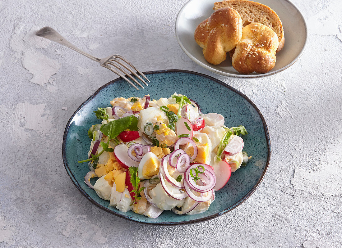 Egg salad with radish and red onions