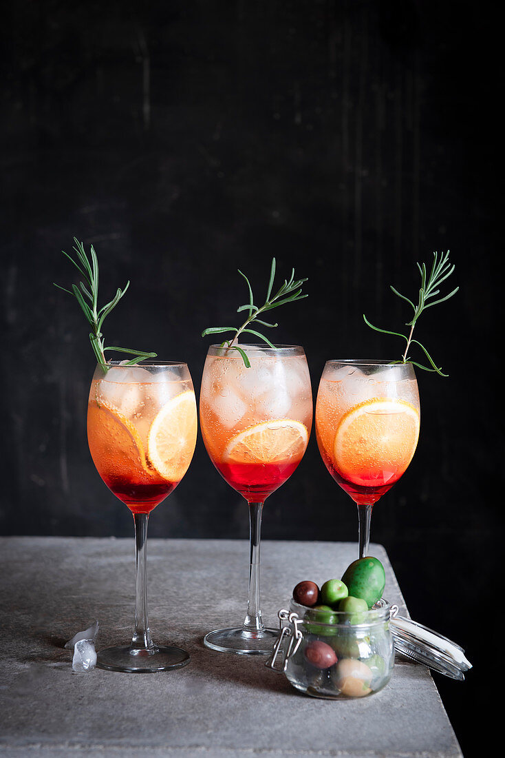 Aperol Spritz with olives