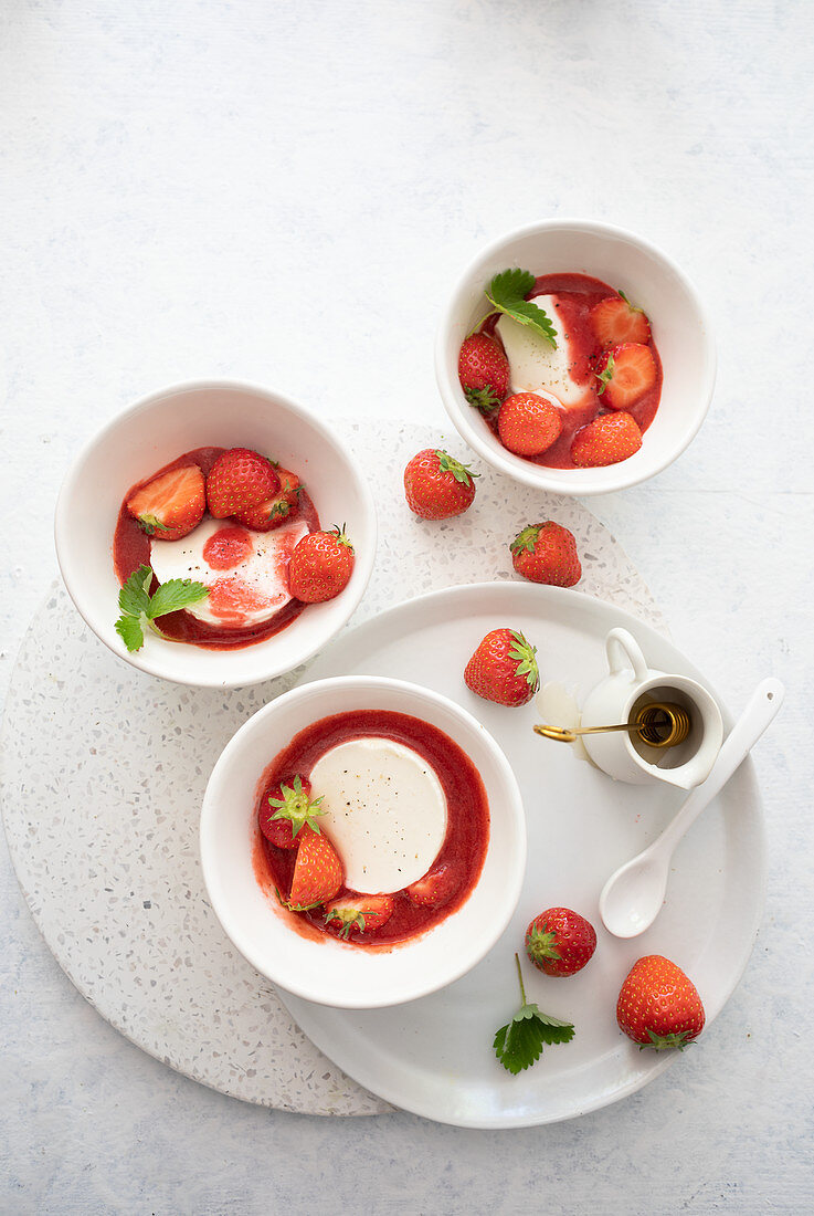 Panna Cotta mit Erdbeeren und Coulis