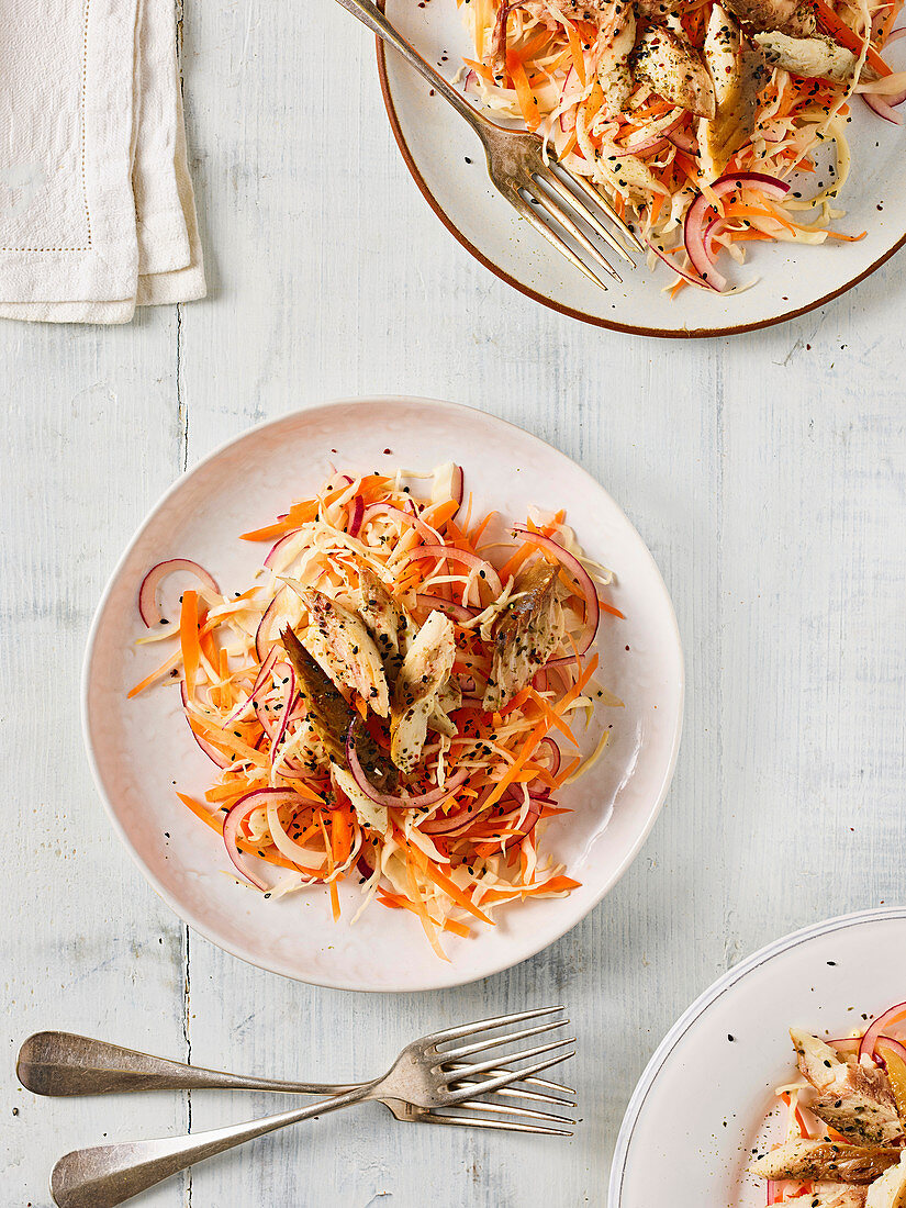 Smoked mackerel and crunchy Asian slaw salad