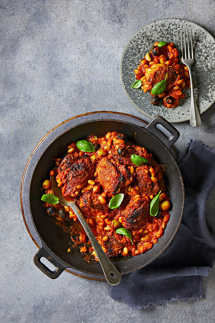 Harissa chicken and white bean bake