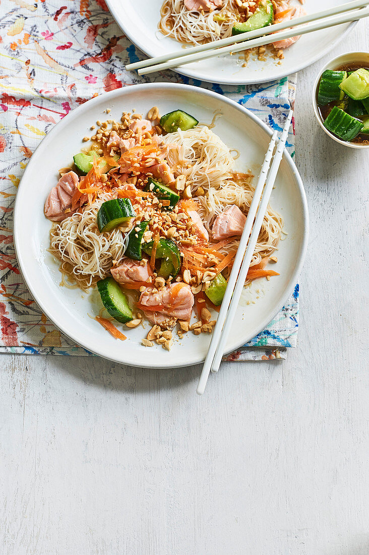 Salmon and smacked cucumber noodles