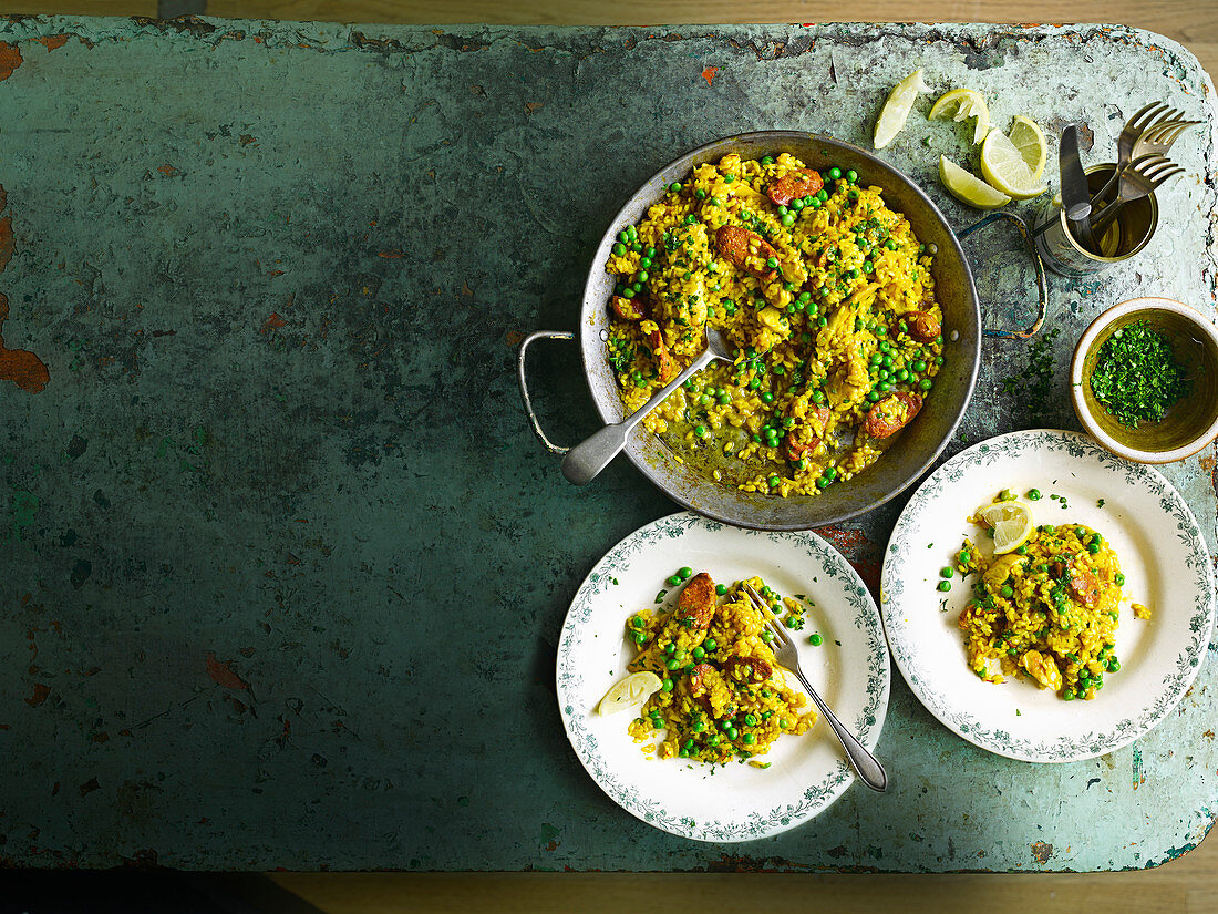 Chicken and chorizo paella