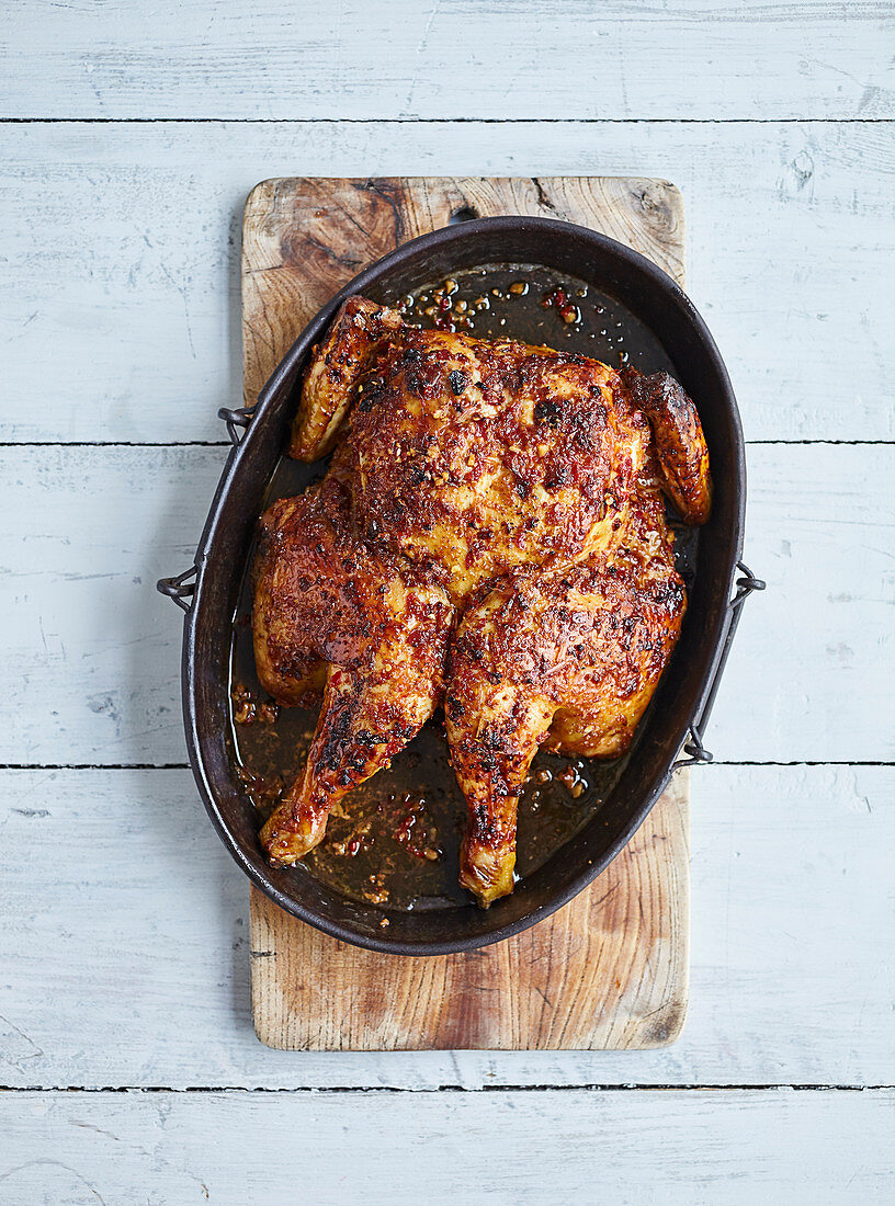 Roast spatchcock chicken with lemongrass, honey and fish sauce