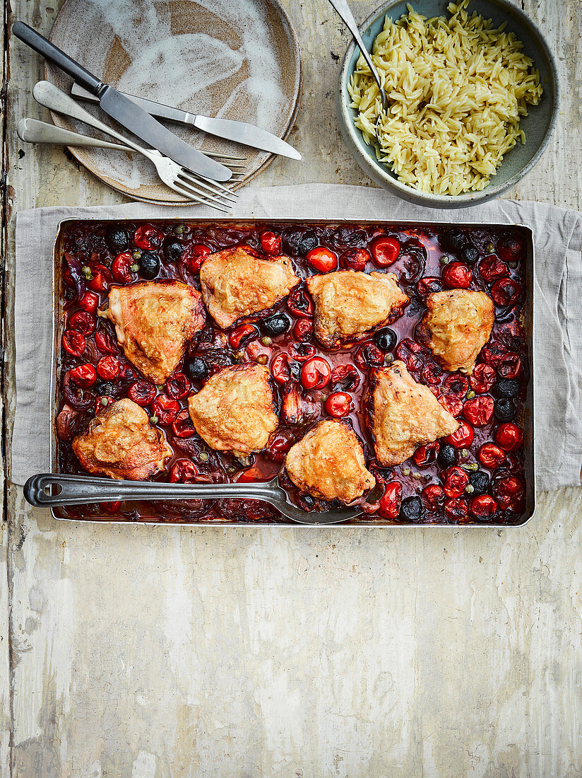 Puttanesca chicken traybake with olives and capers