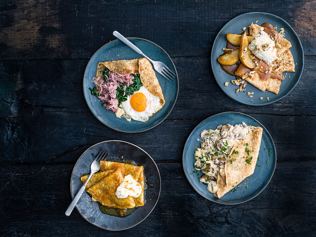 Various sweet and savory pancakes