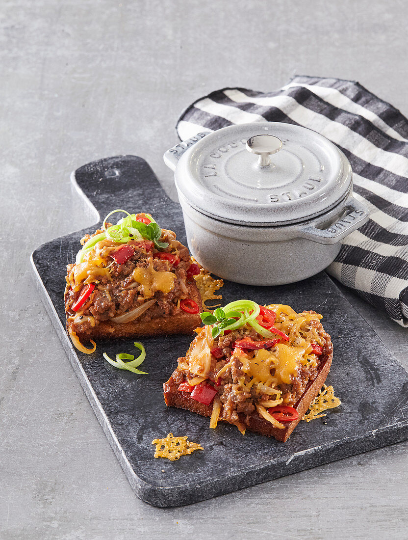 Hot fried bread with minced meat and cheese