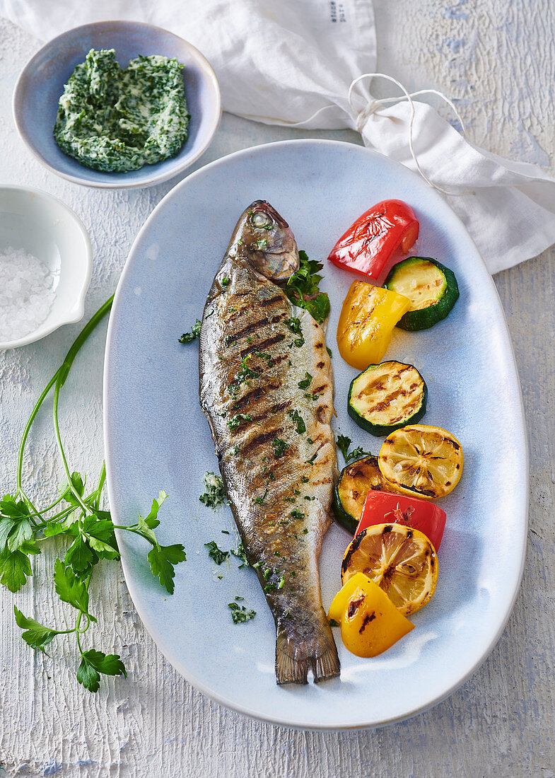 Grilled trout with herbs