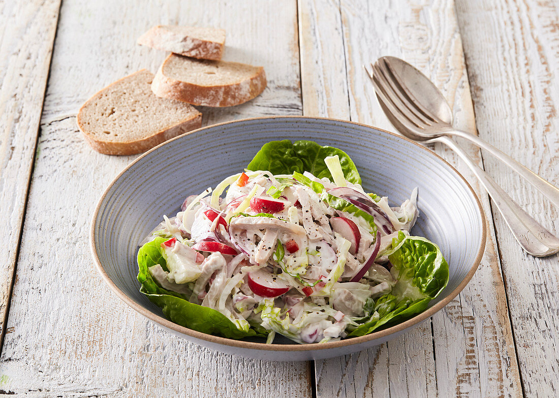 Krautsalat mit Schweinefleisch und Radieschen