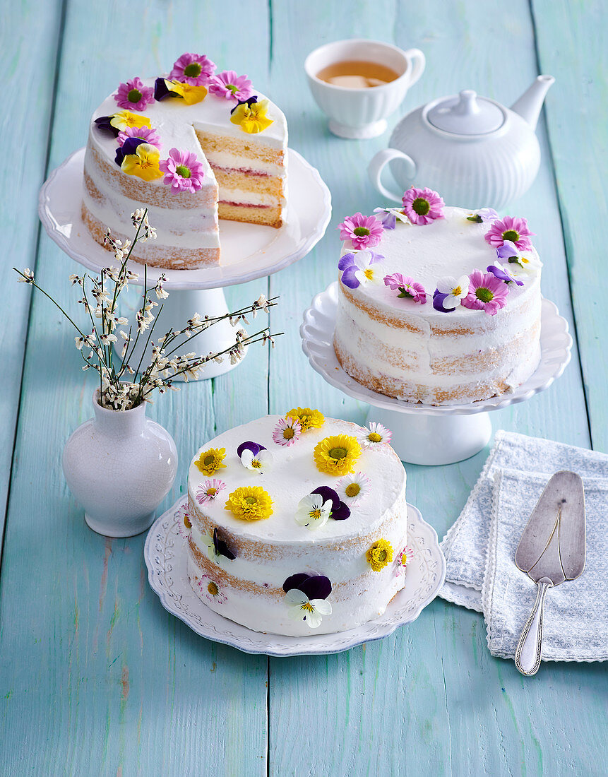 Spring cakes with edible flowers