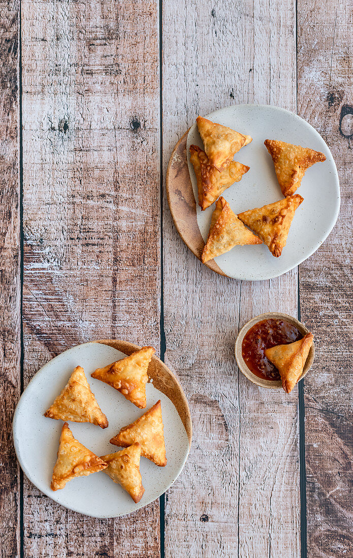 Samosas with sweet chili sauce