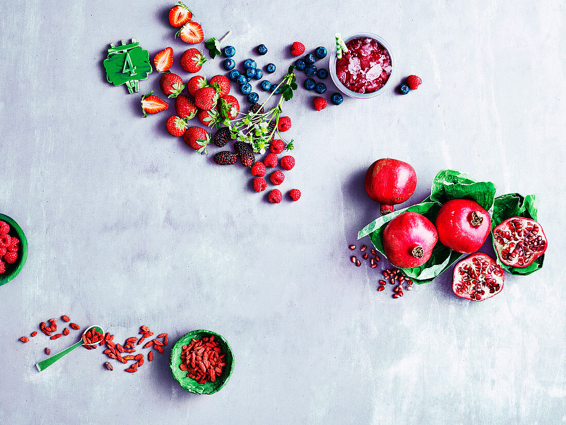 Summer berries, pomegranate and gojiberries