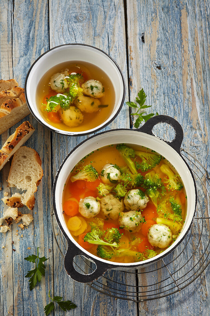 Vegetable soup with herb dumplings