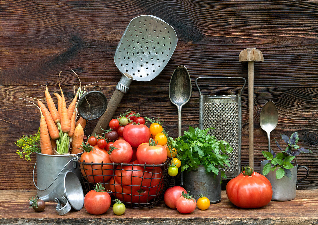 Still life with fresh organic vegetables from the garden