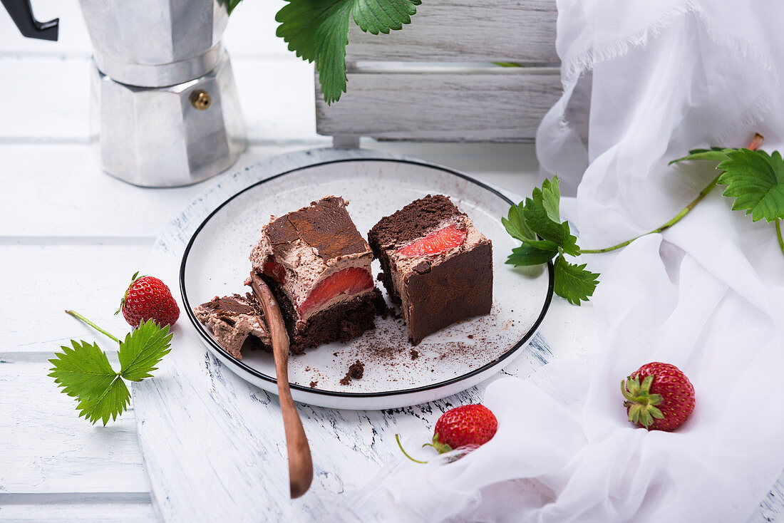 Vegan chocolate and strawberry cake