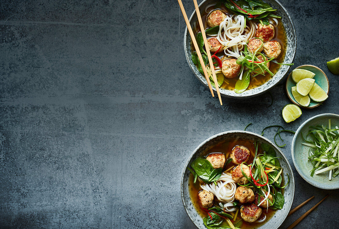 Miso chicken meatballs in broth