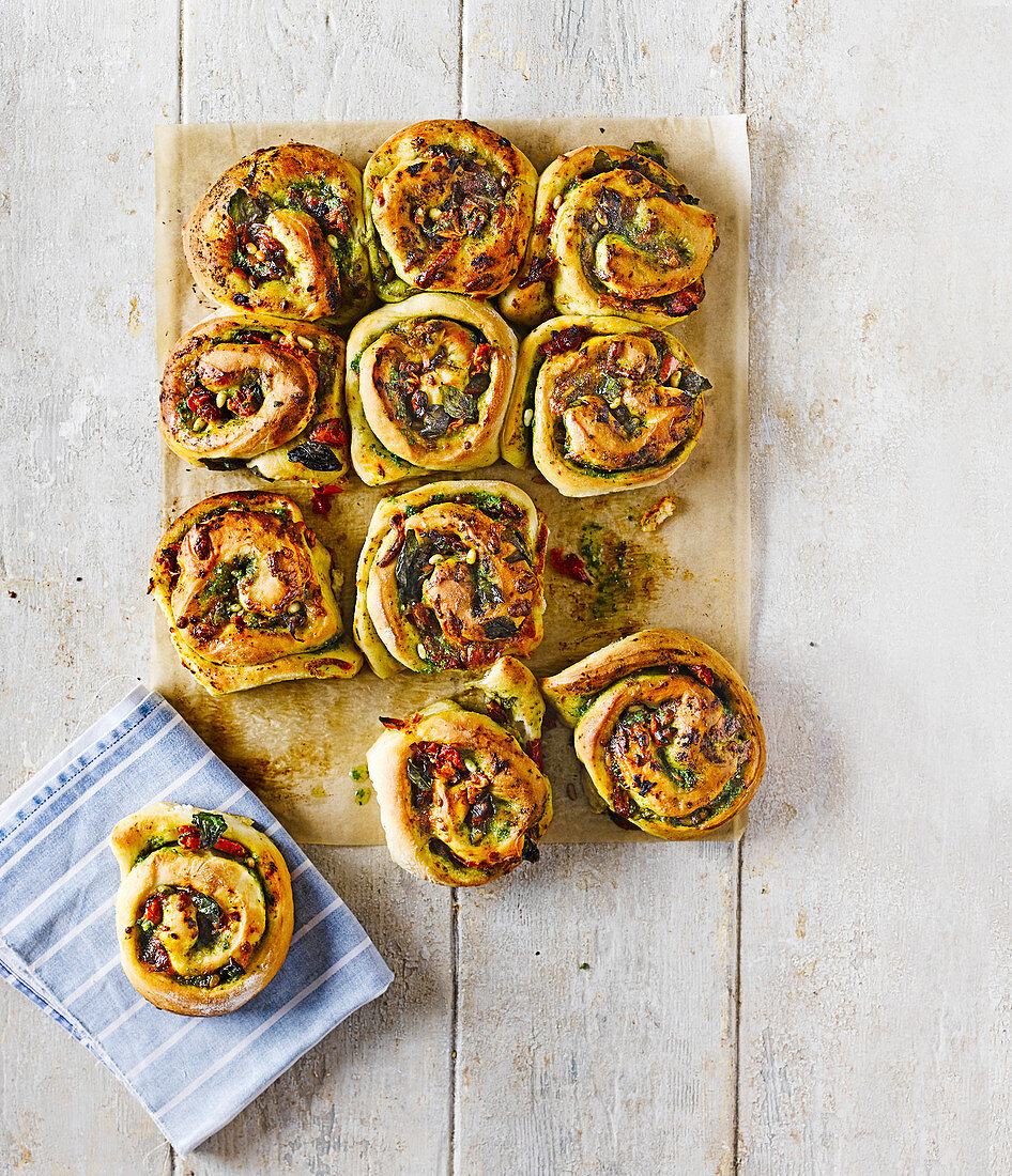 Cheese and pesto whirls