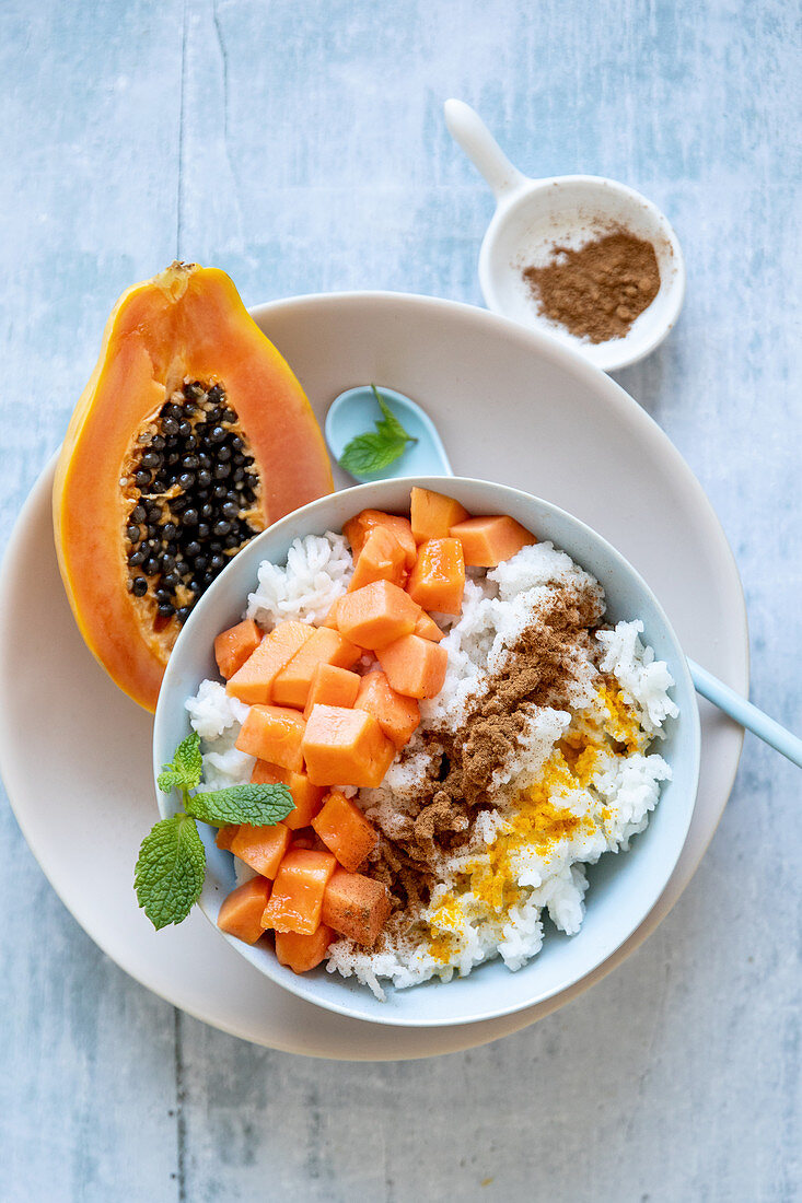 Basmati rice pudding with papaya