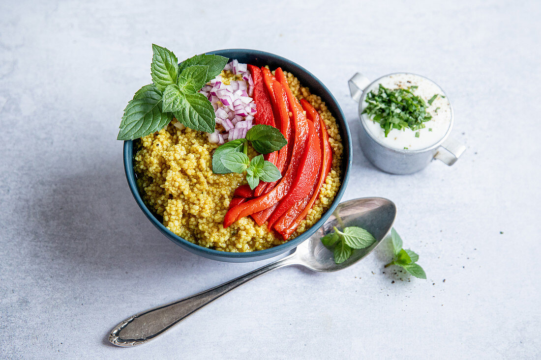 Couscous bowl with vegetables and mint