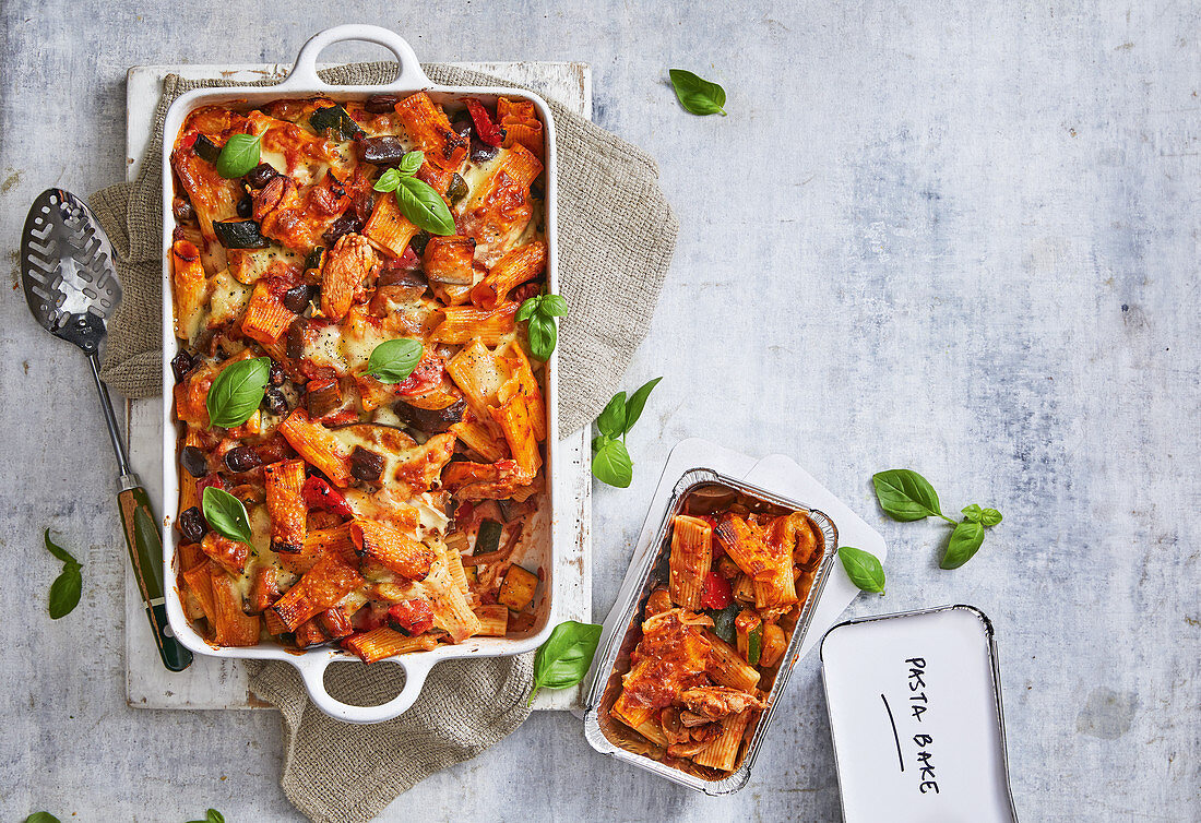 Chicken and ratatouille pasta bake