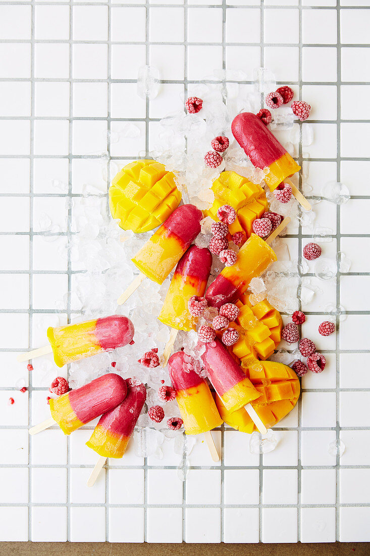 Vegan raspberry and mango paletas