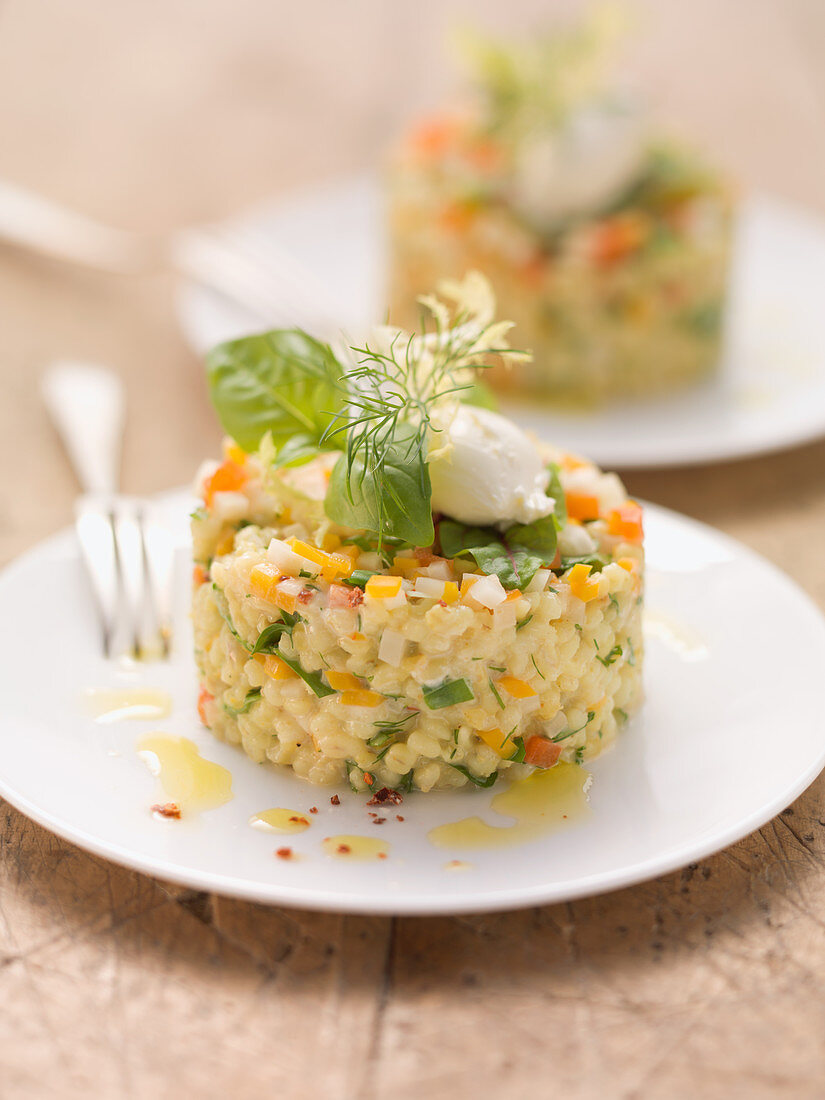 Creamy vegetable and barley tartare